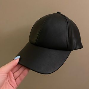 wilfred free aritzia black leather baseball cap hat